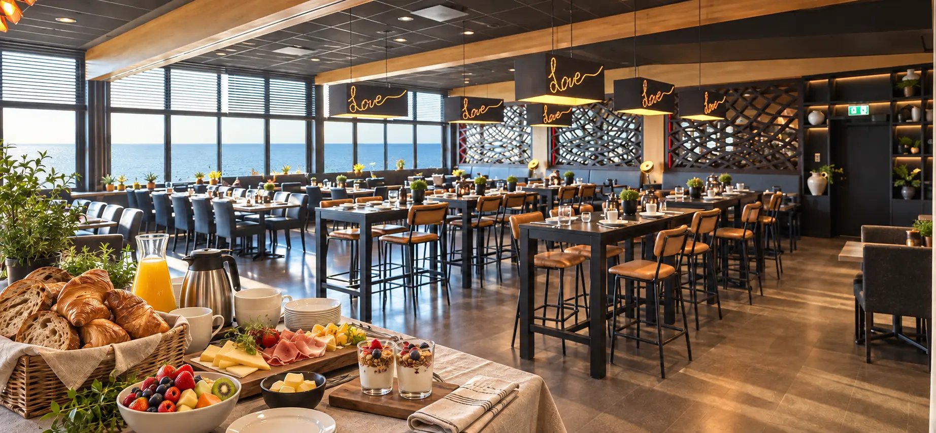 Frukostbuffé med utsikt över havet på Hotel Tylösand
